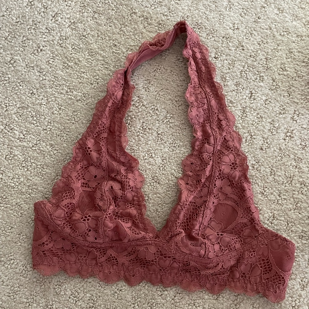 Free people burnt pink/orange lace halter bralette